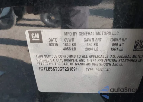 2016 Chevrolet Malibu Ls from USA, damaged, VIN 1G1ZB5ST0GF231891